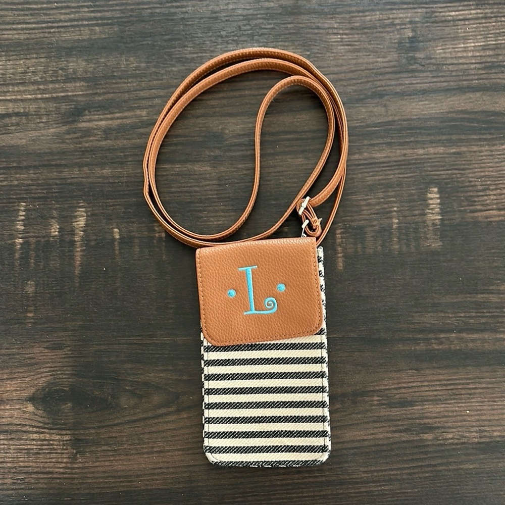 Thirty-One Striped Crossbody Phone Case with L Monogram